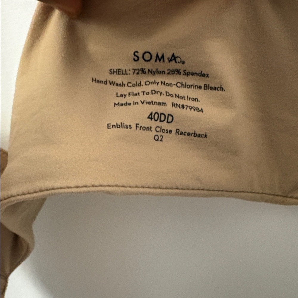 Soma Enbliss Front Close Racerback Bra 40DD Comfort - Picture 6 of 8